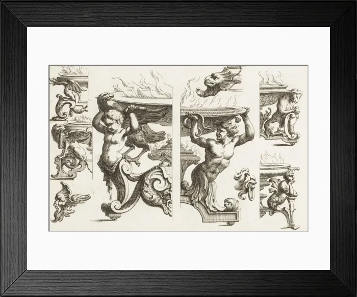 Framed Print : Desseins de Brasiers dont les Ornements peuuent Seruir aux Cuuettes, Tables, et autre Framed Print : Desseins de Brasiers dont les Ornements peuuent Seruir aux Cuuettes, Tables, et autre