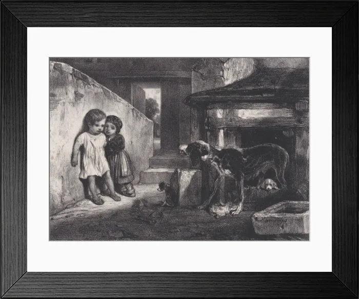Framed Print : Children Frightened by Snarling Dog, from the series Hunting Scenes, 1829 Framed Print : Children Frightened by Snarling Dog, from the series Hunting Scenes, 1829