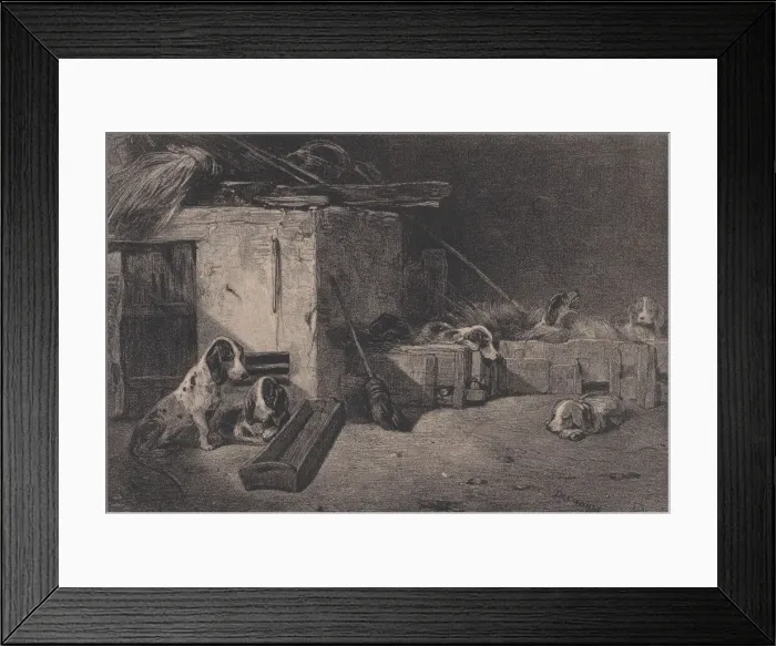 Framed Print : Interior of the Kennel, from the series Hunting Scenes, 1829 Framed Print : Interior of the Kennel, from the series Hunting Scenes, 1829