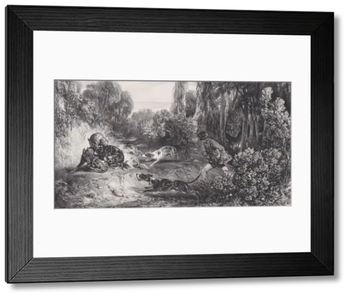 Framed Print : Wolf Hunt: Wounded Animal Attacked by Dogs, from the series Hunting Scenes, 1829 Framed Print : Wolf Hunt: Wounded Animal Attacked by Dogs, from the series Hunting Scenes, 1829