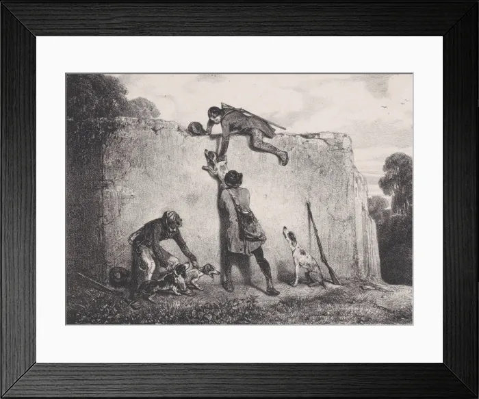 Framed Print : The Climb, from the series Hunting Scenes, 1829. Creator: Alexandre Gabriel Decamps Framed Print : The Climb, from the series Hunting Scenes, 1829. Creator: Alexandre Gabriel Decamps