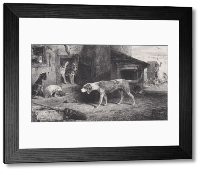 Framed Print : The Kennel, from the series Hunting Scenes, 1829. Creator: Alexandre Gabriel Decamps Framed Print : The Kennel, from the series Hunting Scenes, 1829. Creator: Alexandre Gabriel Decamps