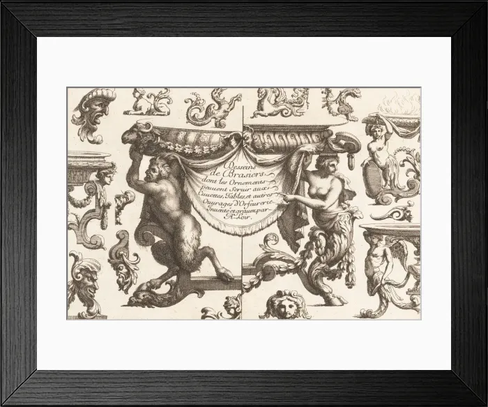 Framed Print : Desseins de Brasiers dont les Ornements peuuent Seruir aux Cuuettes, Tables, et autre Framed Print : Desseins de Brasiers dont les Ornements peuuent Seruir aux Cuuettes, Tables, et autre