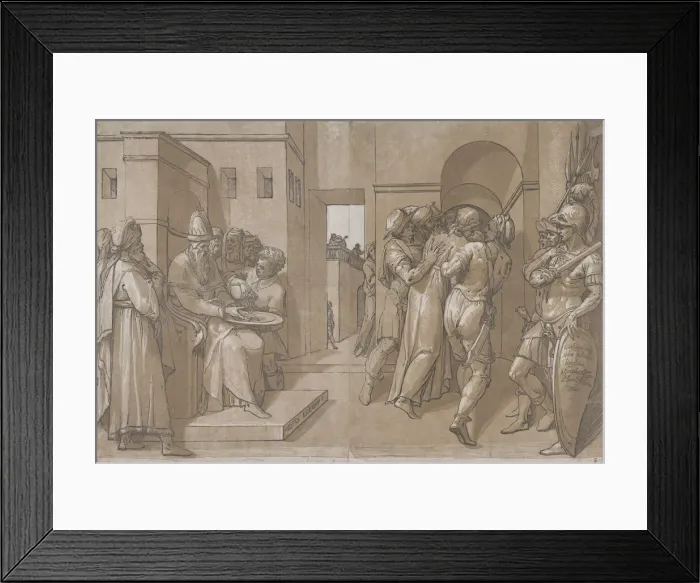 Framed Print : Pilate at the left washing his hands (left side of sheet), 1585. Creator: Andrea Andreani Framed Print : Pilate at the left washing his hands (left side of sheet), 1585. Creator: Andrea Andreani