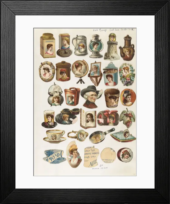 Framed Print : Thirty-one cut-outs from advertising banner for Allen & Ginter Cigarettes, ca. 1888 Framed Print : Thirty-one cut-outs from advertising banner for Allen & Ginter Cigarettes, ca. 1888