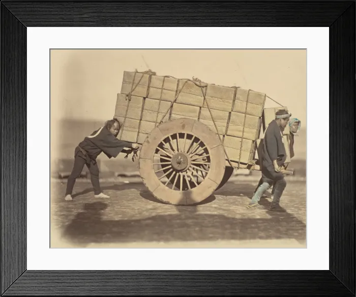 Framed Print : Shariki, or Cart-Pushing Coolies, ca. 1860. Creator: Felice Beato Framed Print : Shariki, or Cart-Pushing Coolies, ca. 1860. Creator: Felice Beato