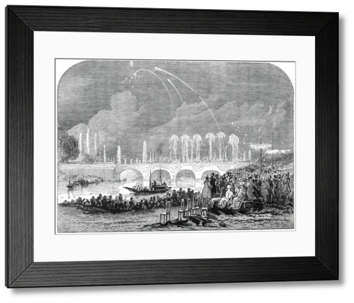 Framed Print : Fireworks at Paris - sketched by Harrison, 1845. Creator: Harrison Framed Print : Fireworks at Paris - sketched by Harrison, 1845. Creator: Harrison