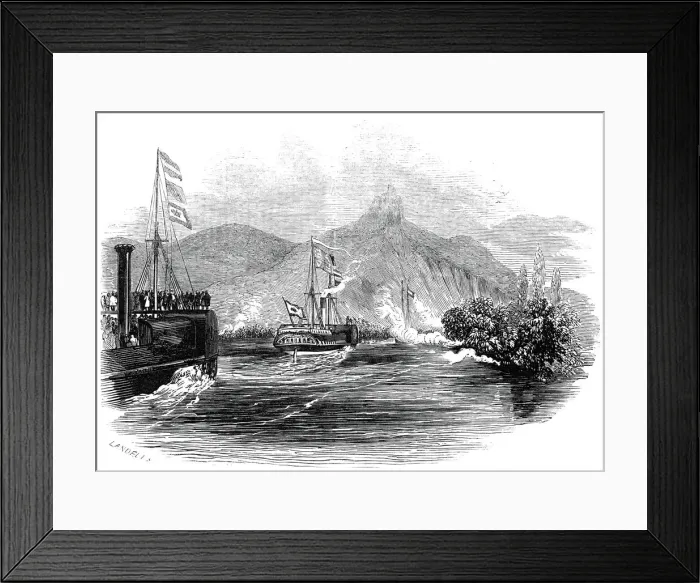Framed Print : The Royal Yacht passing the Drachenfels, 1845. Creator: Ebenezer Landells Framed Print : The Royal Yacht passing the Drachenfels, 1845. Creator: Ebenezer Landells