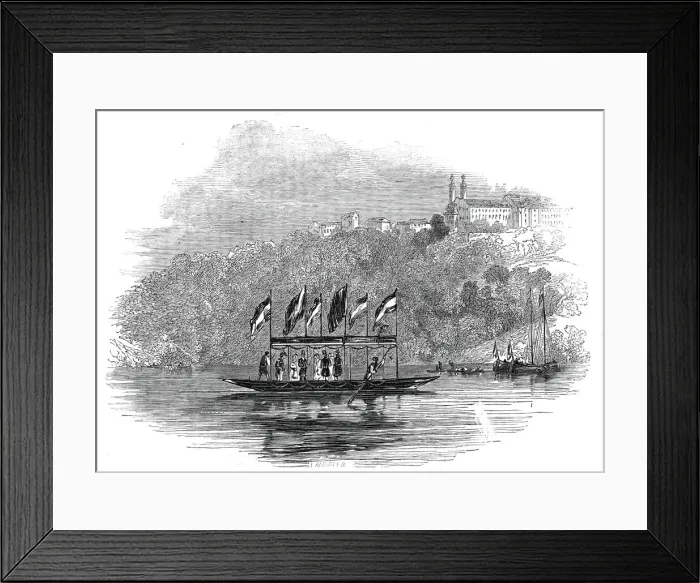 Framed Print : The Queen crossing the Maine, at Langfort, Bavaria, 1845. Creator: Unknown Framed Print : The Queen crossing the Maine, at Langfort, Bavaria, 1845. Creator: Unknown