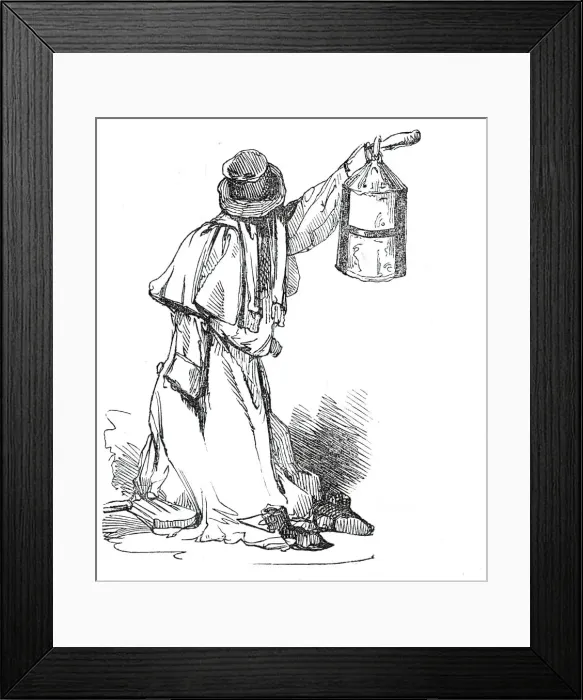 Framed Print : Night watchman with lantern, 1845. Creator: Unknown Framed Print : Night watchman with lantern, 1845. Creator: Unknown