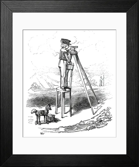Framed Print : Boy using surveying instrument, 1845. Creator: Alfred Crowquill Framed Print : Boy using surveying instrument, 1845. Creator: Alfred Crowquill