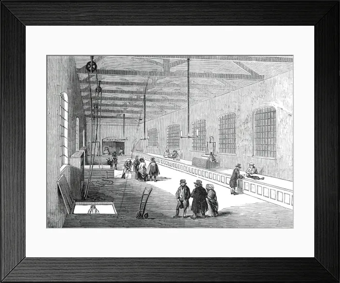 Framed Print : New foreign baggage warehouse, St. Katherines Docks, 1845. Creator: Unknown Framed Print : New foreign baggage warehouse, St. Katherines Docks, 1845. Creator: Unknown