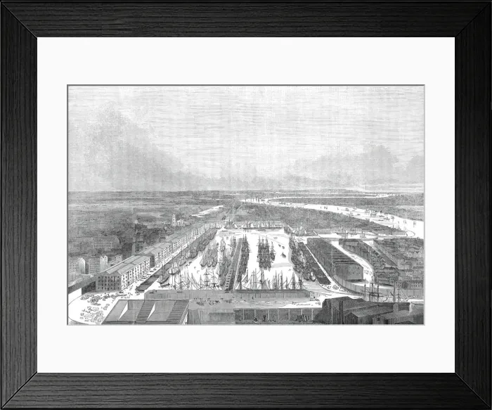 Framed Print : Birds eye view of the London Docks, 1845. Creator: Unknown Framed Print : Birds eye view of the London Docks, 1845. Creator: Unknown