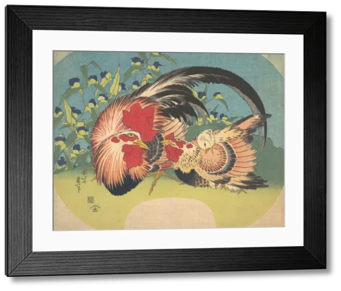 Framed Print : Rooster, Hen and Chicken with Spiderwort, ca. 1830-33. Creator: Hokusai Framed Print : Rooster, Hen and Chicken with Spiderwort, ca. 1830-33. Creator: Hokusai
