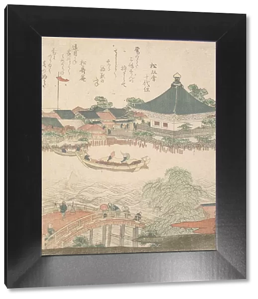 River Scene with Bridge in Foreground, ca. 1810. Creator: Hokusai
