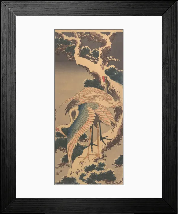 Framed Print : Cranes on Branch of Snow-covered Pine, late 1820s. Creator: Hokusai Framed Print : Cranes on Branch of Snow-covered Pine, late 1820s. Creator: Hokusai