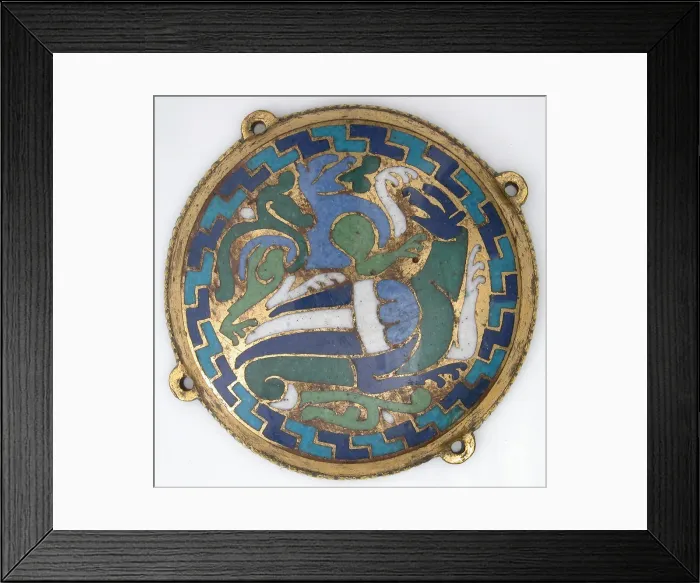 Framed Print : Combat Between Dragon and Dog (one of five medallions from a coffret), French, ca Framed Print : Combat Between Dragon and Dog (one of five medallions from a coffret), French, ca