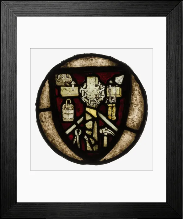 Framed Print : Roundel with Intruments of the Passion, French, early 15th century. Creator: Unknown Framed Print : Roundel with Intruments of the Passion, French, early 15th century. Creator: Unknown