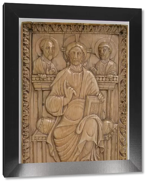 Plaque with Christ enthroned with two Apostles, Carolingian, 850-875. Creator: Unknown