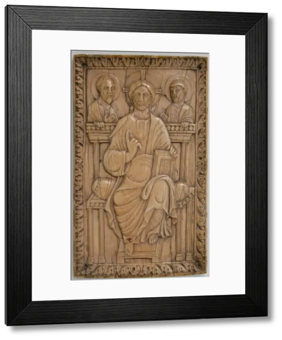 Framed Print : Plaque with Christ enthroned with two Apostles, Carolingian, 850-875. Creator: Unknown Framed Print : Plaque with Christ enthroned with two Apostles, Carolingian, 850-875. Creator: Unknown