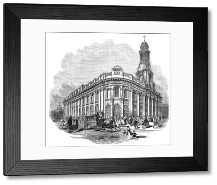 Framed Print : The new Royal Exchange - the east and south fronts, 1844. Creator: Unknown Framed Print : The new Royal Exchange - the east and south fronts, 1844. Creator: Unknown
