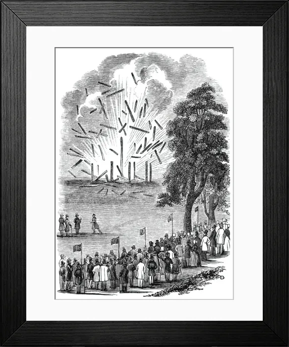 Framed Print : Novel experiments in warfare - hut destroyed by a shell, 1844. Creator: Unknown Framed Print : Novel experiments in warfare - hut destroyed by a shell, 1844. Creator: Unknown