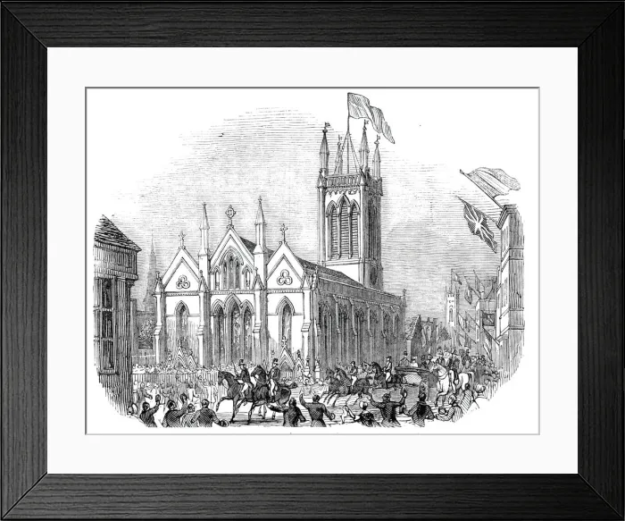 Framed Print : The procession, passing St. Michaels Church, Stamford, 1844. Creator: Unknown Framed Print : The procession, passing St. Michaels Church, Stamford, 1844. Creator: Unknown