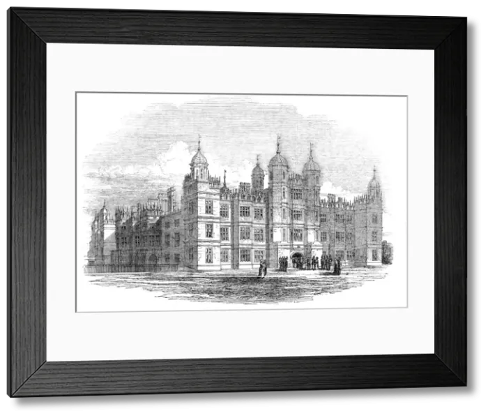 Framed Print : Burghley House - north front, 1844. Creator: W. J. Linton Framed Print : Burghley House - north front, 1844. Creator: W. J. Linton