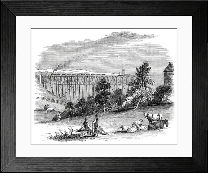 Framed Print : Timber Viaduct on the Darlington and Newcastle Railway, 1844. Creator: Unknown Framed Print : Timber Viaduct on the Darlington and Newcastle Railway, 1844. Creator: Unknown