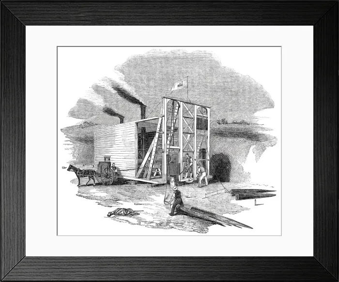 Framed Print : Patent American steam pile-driving engine, 1844. Creator: Unknown Framed Print : Patent American steam pile-driving engine, 1844. Creator: Unknown