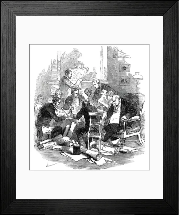 Framed Print : Eve of the 30th - correcting plans at a tavern, 1845. Creator: Unknown Framed Print : Eve of the 30th - correcting plans at a tavern, 1845. Creator: Unknown