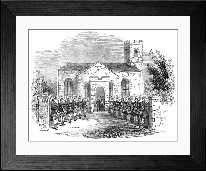 Framed Print : Her Majesty leaving Blair Athol Church, 1844. Creator: Unknown Framed Print : Her Majesty leaving Blair Athol Church, 1844. Creator: Unknown