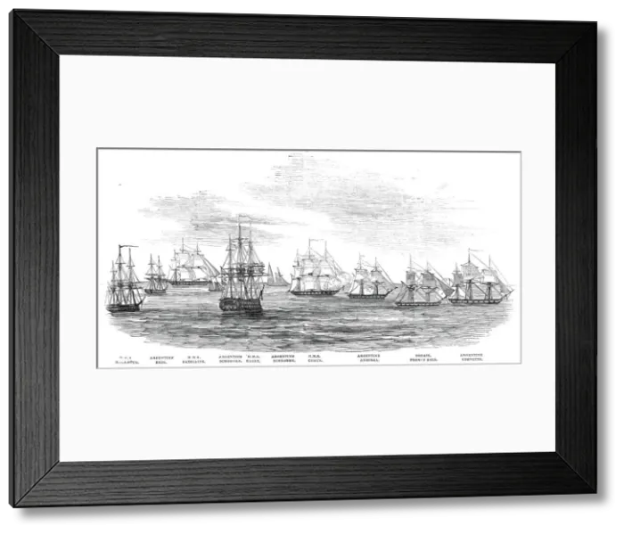 Framed Print : Capture of the Argentine Squadron, off Monte Video - from a sketch by a correspondent Framed Print : Capture of the Argentine Squadron, off Monte Video - from a sketch by a correspondent