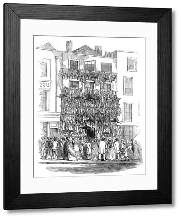 Framed Print : Poulterers shop, Holborn-Hill, 1845. Creator: W. J. Linton Framed Print : Poulterers shop, Holborn-Hill, 1845. Creator: W. J. Linton