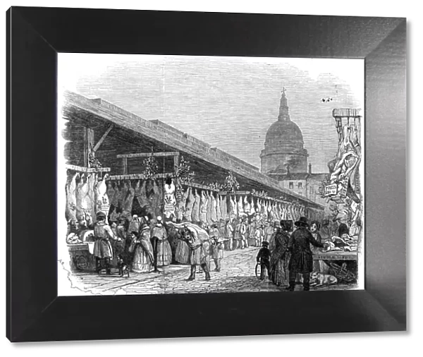 Newgate Market, on Christmas Eve, 1845. Creator: W. J. Linton