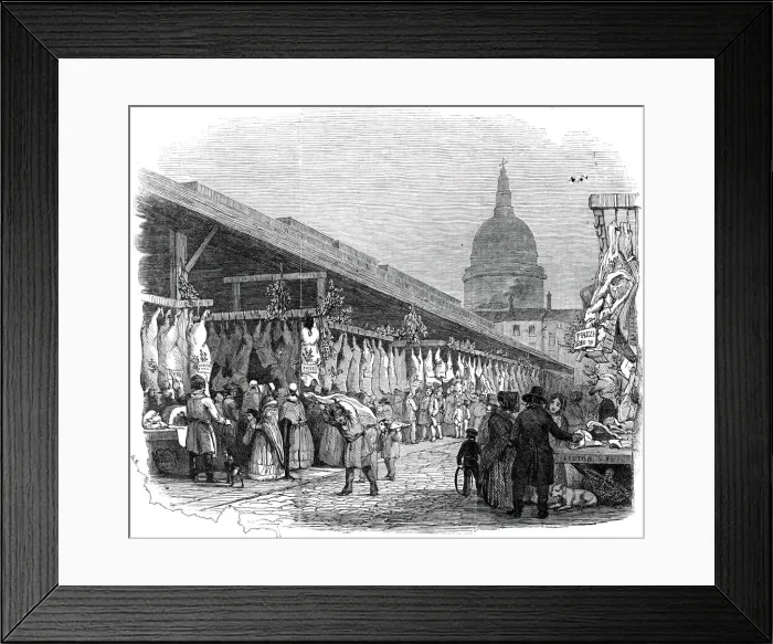 Framed Print : Newgate Market, on Christmas Eve, 1845. Creator: W. J. Linton Framed Print : Newgate Market, on Christmas Eve, 1845. Creator: W. J. Linton