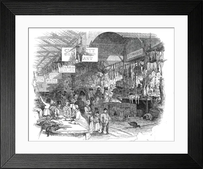 Framed Print : Leadenhall Market, on Christmas Eve, 1845. Creator: W. J. Linton Framed Print : Leadenhall Market, on Christmas Eve, 1845. Creator: W. J. Linton