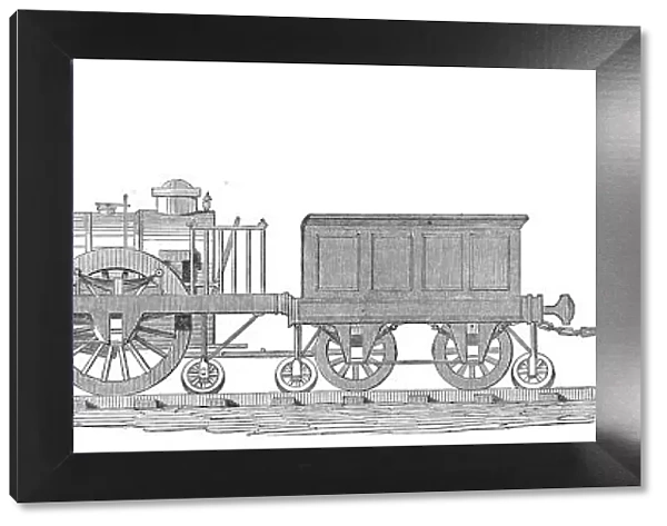 Engine, tender, and carriage - side view, 1845. Creator: Unknown