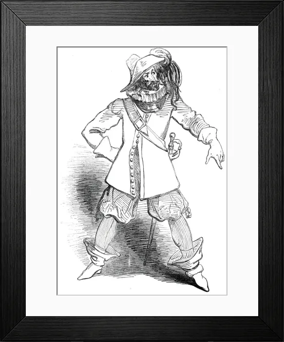 Framed Print : St. Jamess Theatre - The Amateurs - Capt. Bobadil, (Mr. Charles Dickens), 1845