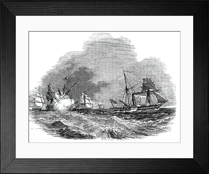 Framed Print : Supposed case of a steamer pursued by an enemy, 1844. Creator: Unknown Framed Print : Supposed case of a steamer pursued by an enemy, 1844. Creator: Unknown