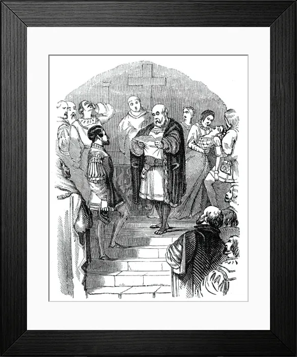Framed Print : Don Sebastians father receives news of his death, 1844. Creator: Unknown Framed Print : Don Sebastians father receives news of his death, 1844. Creator: Unknown
