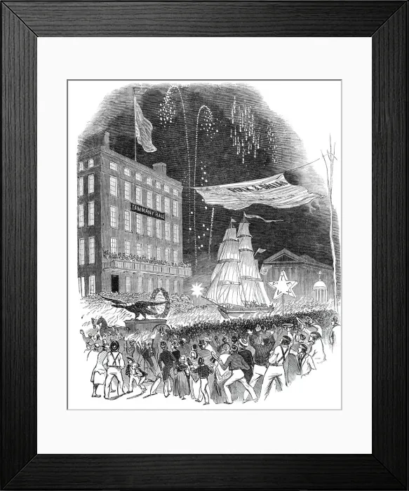 Framed Print : Torch light procession in New York, 1844. Creator: Unknown