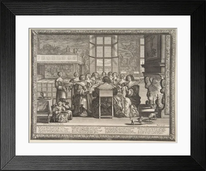 Framed Print : Wives at Table During the Absence of Their Husbands, ca. 1635-36. Creator: Abraham Bosse