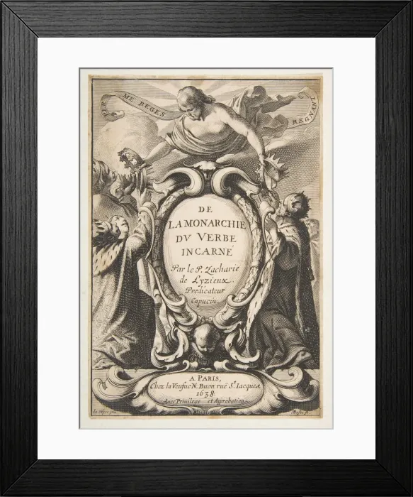 Framed Print : Title-page: De la Monarchie du Verbe incarne, 1638. Creator: Abraham Bosse Framed Print : Title-page: De la Monarchie du Verbe incarne, 1638. Creator: Abraham Bosse