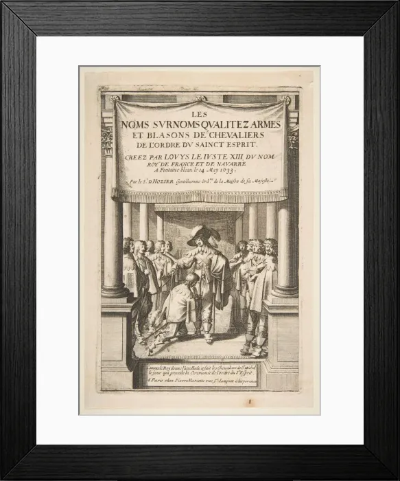 Framed Print : Frontispiece to Pierre d Hoziers Les noms surnoms qualitez armes et blasons des Framed Print : Frontispiece to Pierre d Hoziers Les noms surnoms qualitez armes et blasons des