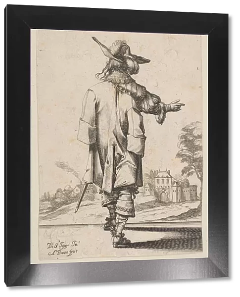 Gentleman Seen from the Back Pointing towards a Chateau, 1629. Creator: Abraham Bosse