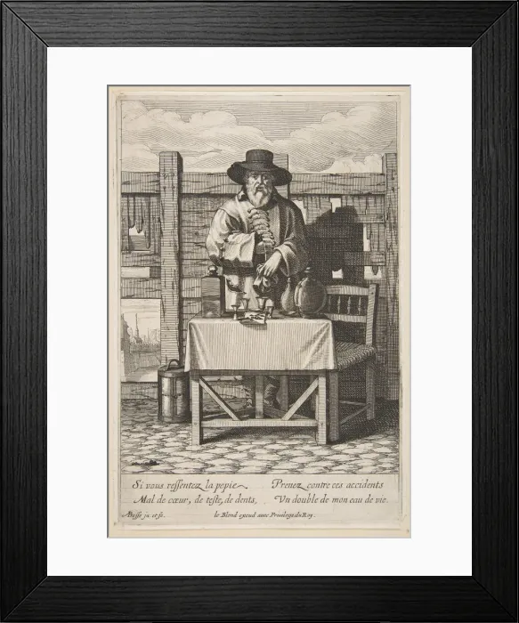 Framed Print : Brandy or Cure Seller, mid to late 17th century. Creator: Abraham Bosse Framed Print : Brandy or Cure Seller, mid to late 17th century. Creator: Abraham Bosse