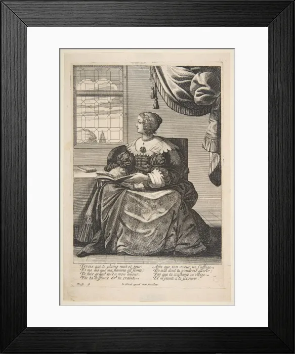 Framed Print : Seated Woman Holding a Book and Singing, mid to late 17th century. Creator: Abraham Bosse Framed Print : Seated Woman Holding a Book and Singing, mid to late 17th century. Creator: Abraham Bosse