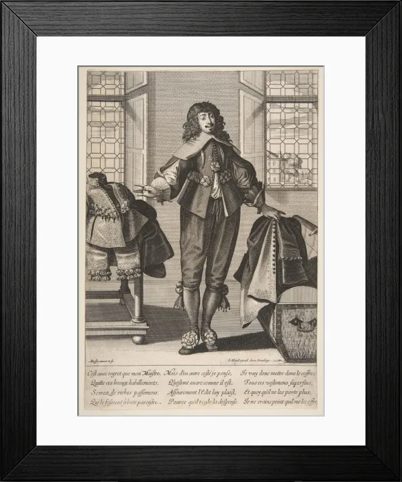 Framed Print : A Valet Putting Away the Luxious Clothes of His Master, mid to late 17th century Framed Print : A Valet Putting Away the Luxious Clothes of His Master, mid to late 17th century