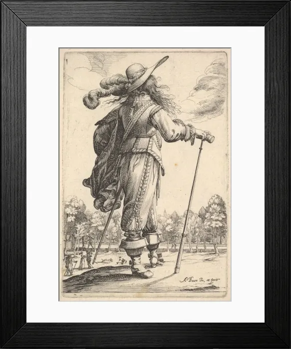 Framed Print : A gentleman, seen from behind, walking towards the right with a cane Framed Print : A gentleman, seen from behind, walking towards the right with a cane